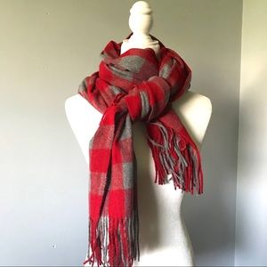 Pretty Persuasions Red & Gray Plaid Blanket Scarf